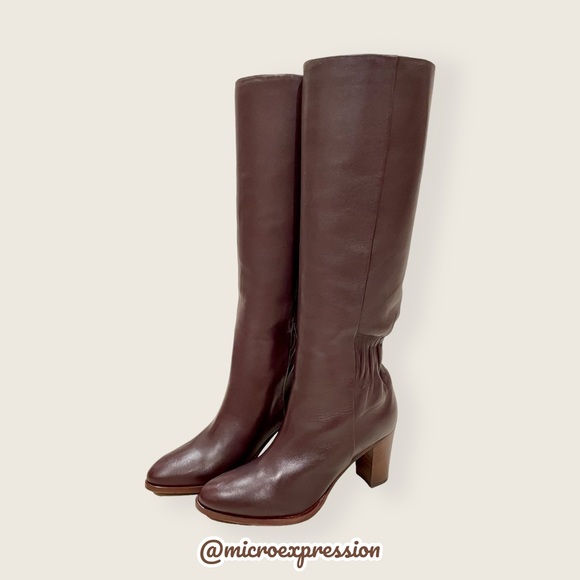 $399 Frye June Slouch Knee High Brown Leather Heeled Pull On Tall Winter Boots - Picture 10 of 16
